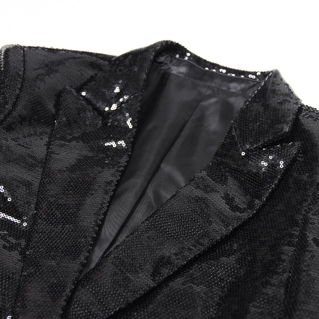 Sparkly Sequin Embellished Wide Leg Peak Lapel Single Breasted Blazer Matching Set - Image 4