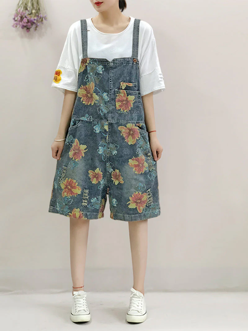 Special Place for You Floral Print Denim Romper Overall Dungarees - Image 3