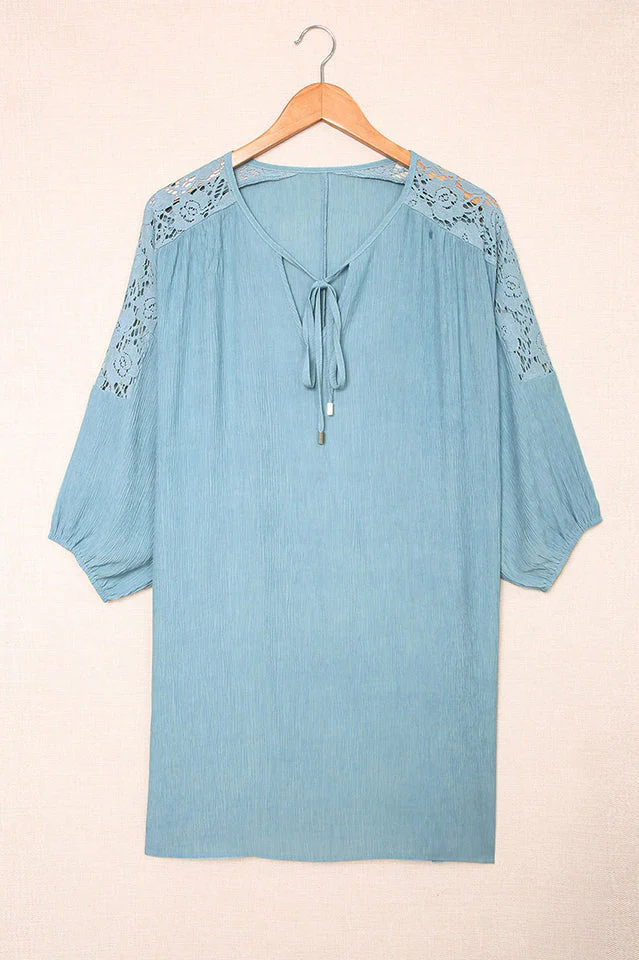 Spliced Lace Three-Quarter Sleeve Cover Up - Image 10