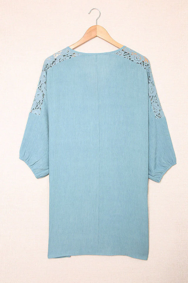 Spliced Lace Three-Quarter Sleeve Cover Up - Image 11
