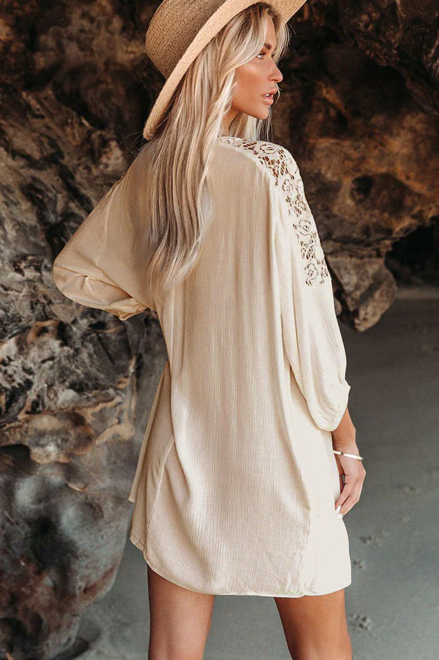 Spliced Lace Three-Quarter Sleeve Cover Up - Image 13