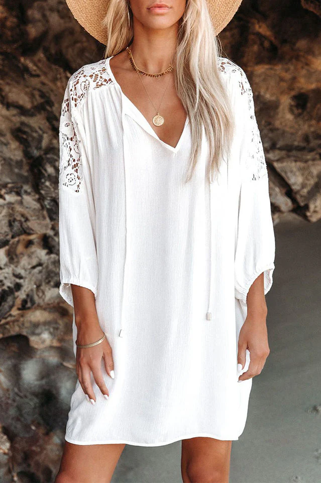 Spliced Lace Three-Quarter Sleeve Cover Up - Image 3