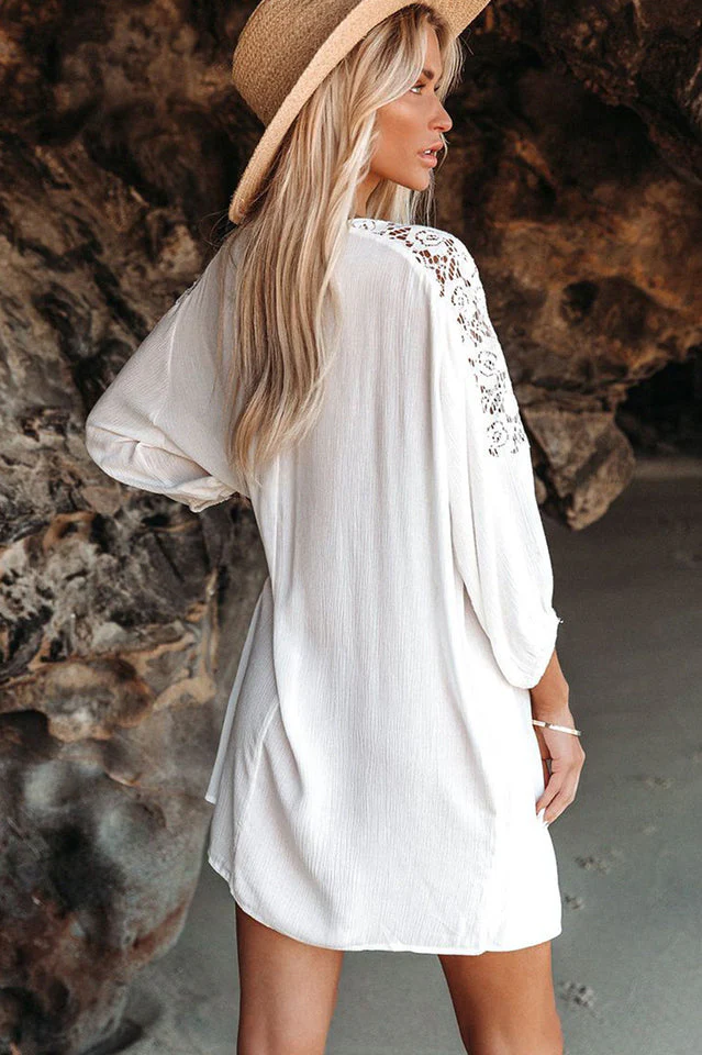 Spliced Lace Three-Quarter Sleeve Cover Up - Image 5
