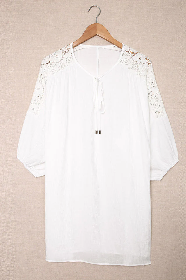 Spliced Lace Three-Quarter Sleeve Cover Up - Image 6