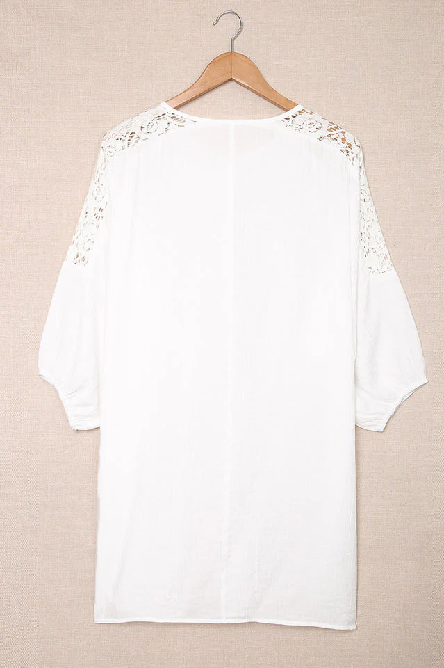 Spliced Lace Three-Quarter Sleeve Cover Up - Image 7