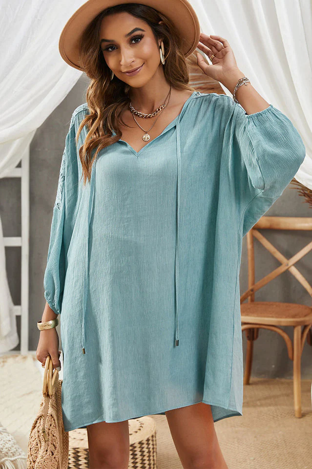 Spliced Lace Three-Quarter Sleeve Cover Up - Image 8