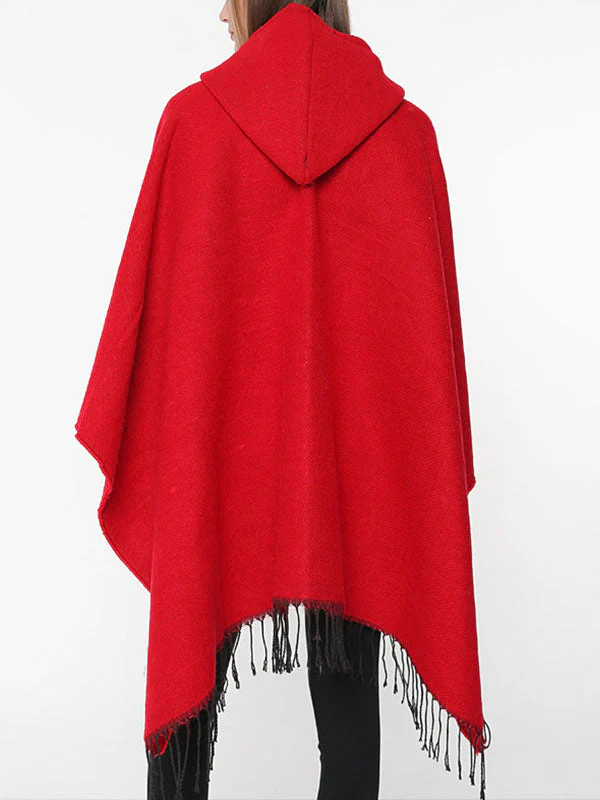 Splicing Red Shawl Cardigan with Hooded - Image 6