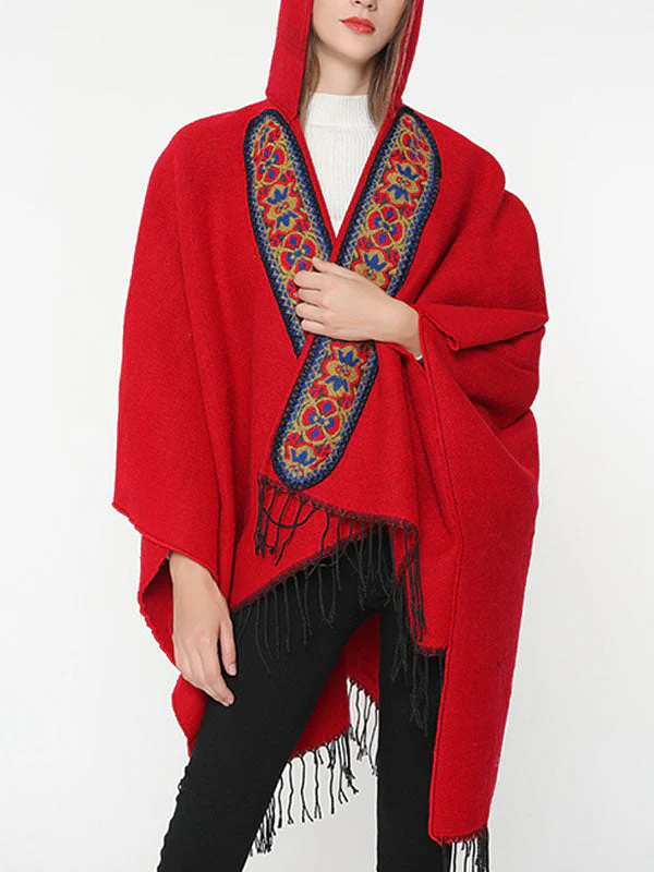 Splicing Red Shawl Cardigan with Hooded - Image 7