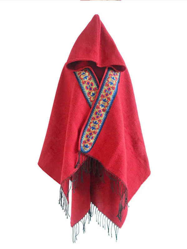 Splicing Red Shawl Cardigan with Hooded - Image 8