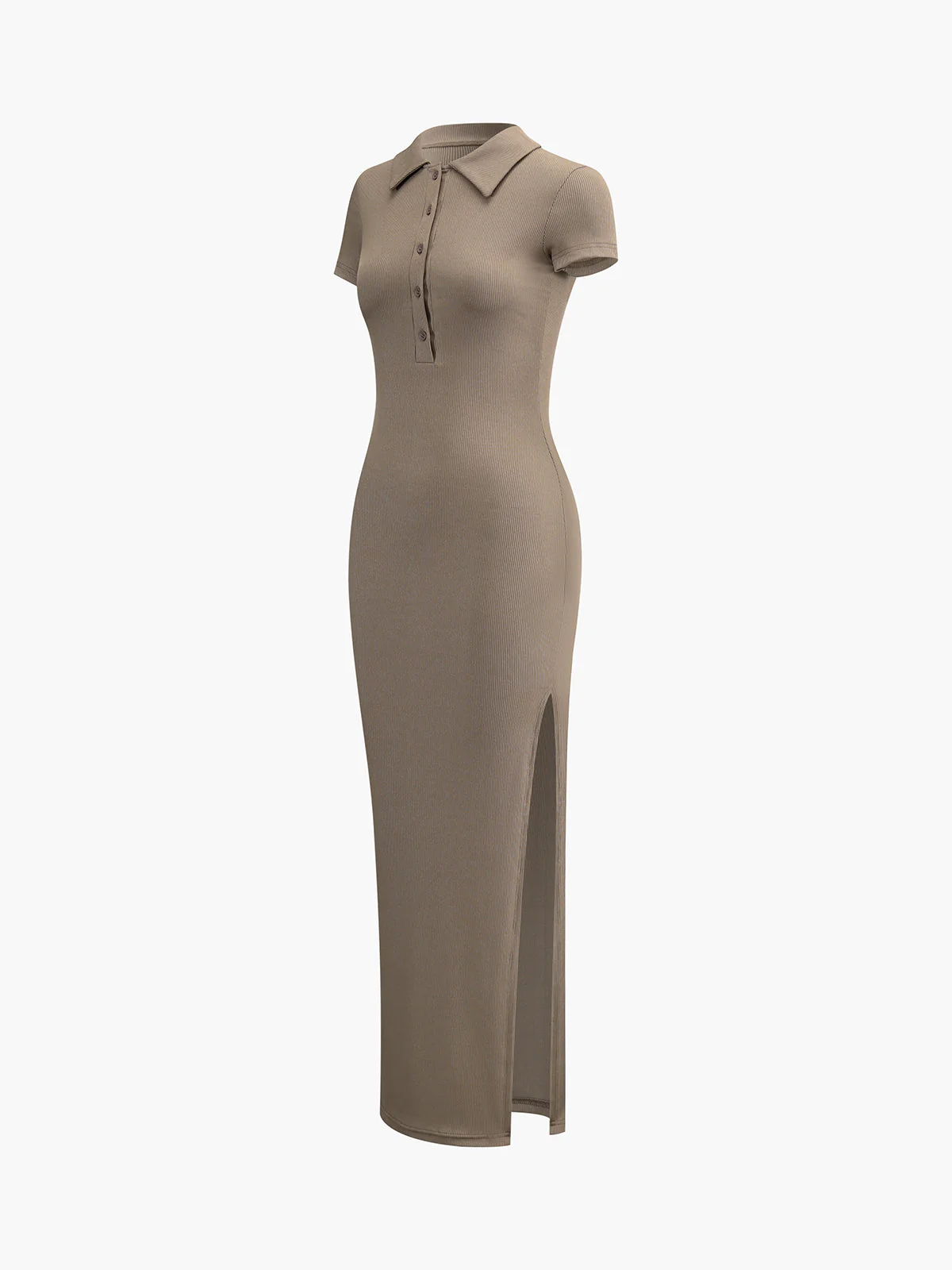Split Ribbed Knit Long Dress - Image 3