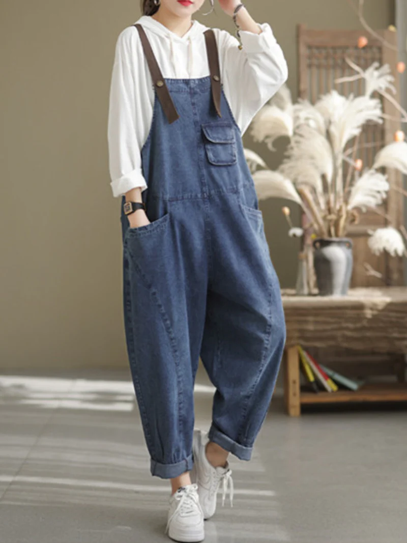 Stylish Denim Casual Loose Western Dungarees Overalls - Image 2
