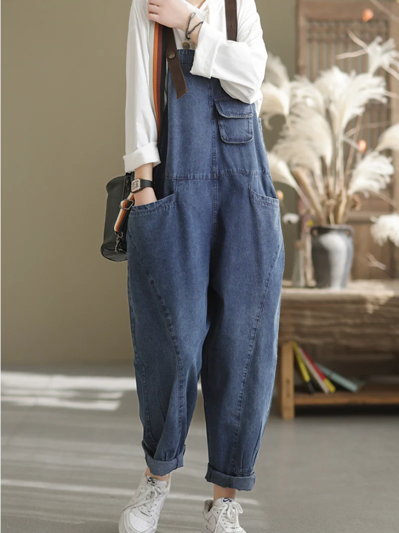 Stylish Denim Casual Loose Western Dungarees Overalls - Image 7