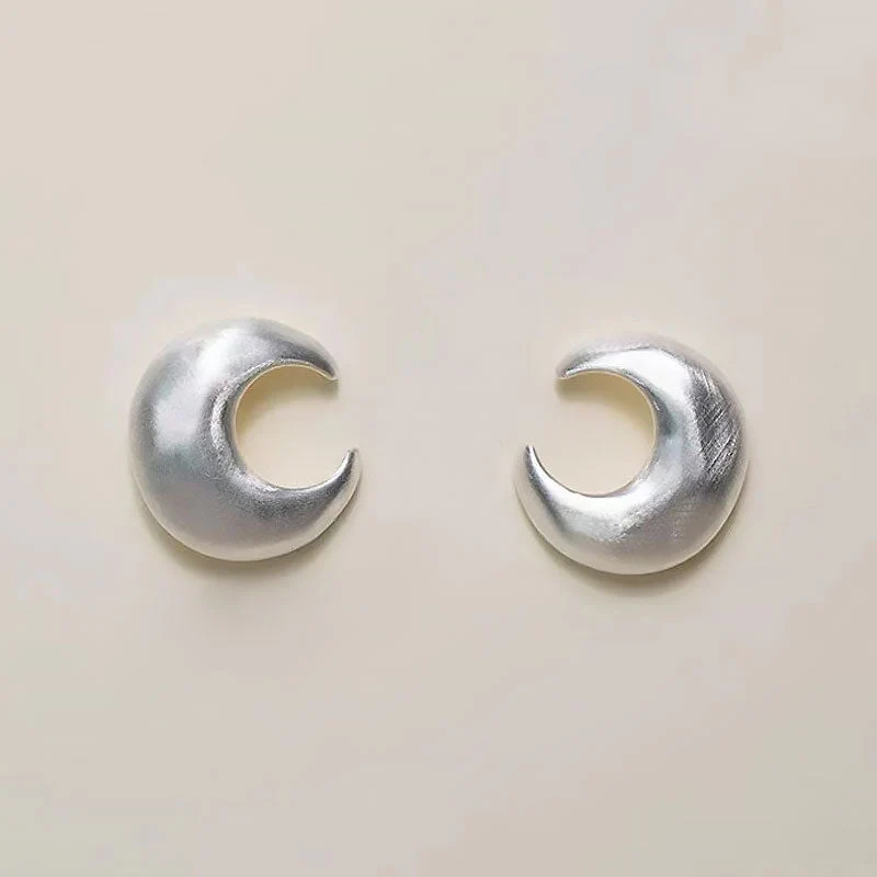 STAND BY YOU Metallic Brushed Satin Crescent Moon Stud Earrings