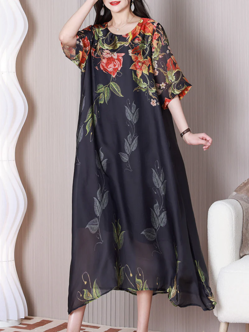 Stay Happy Round Neck A-line Dress - Image 2
