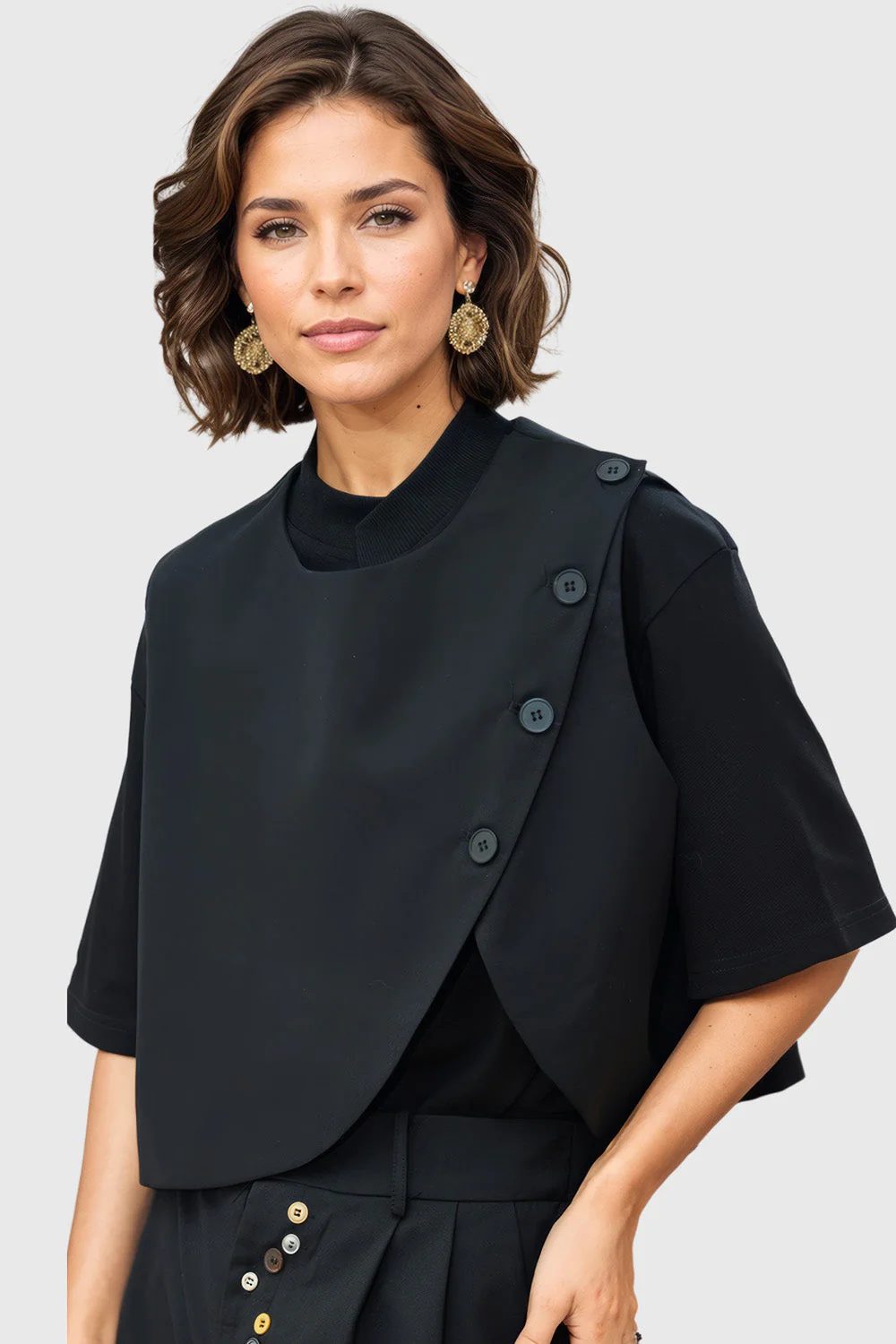 Straight Irregular Waistcoat - Black - Image 2