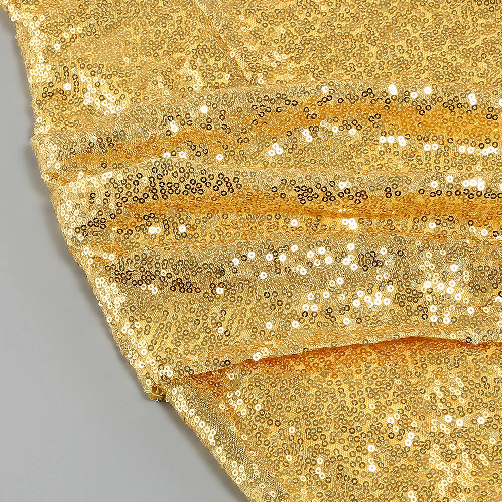 Yellow Strapless Sequin Mini Dress - Image 6