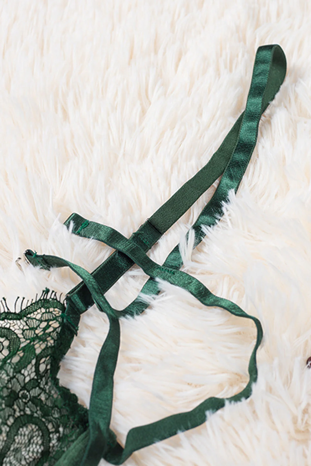 Strappy Velvet Patchwork Lace Bra And Panty Set - Image 11