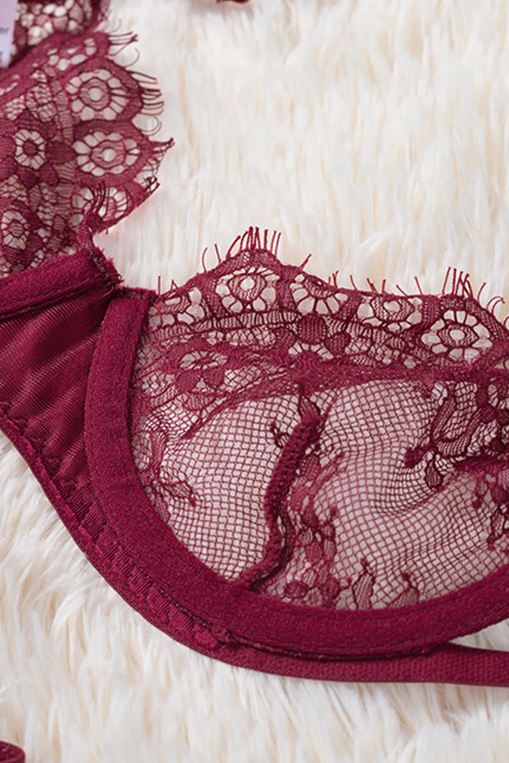 Strappy Velvet Patchwork Lace Bra And Panty Set - Image 33