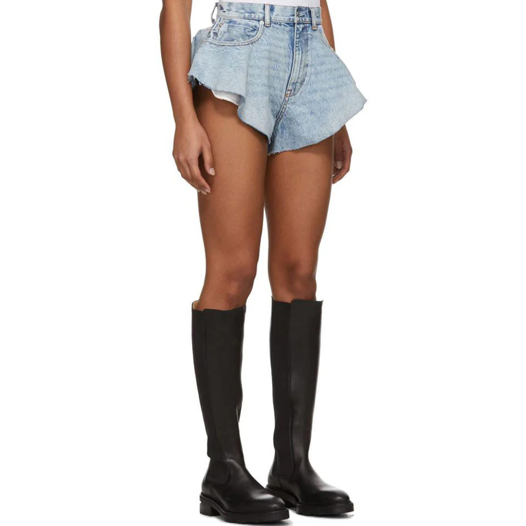 Street Style Flare Hem High Waist Wide-Leg Mini Denim Shorts - Light Blue - Image 3