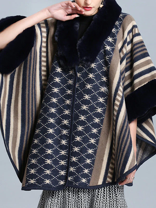 Stripe Bordeus Fluffy Neck Plus Size Cape Cardigan - Image 20