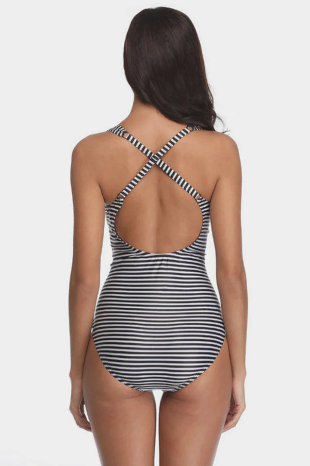 Striped Backless Swimsuit - Image 2