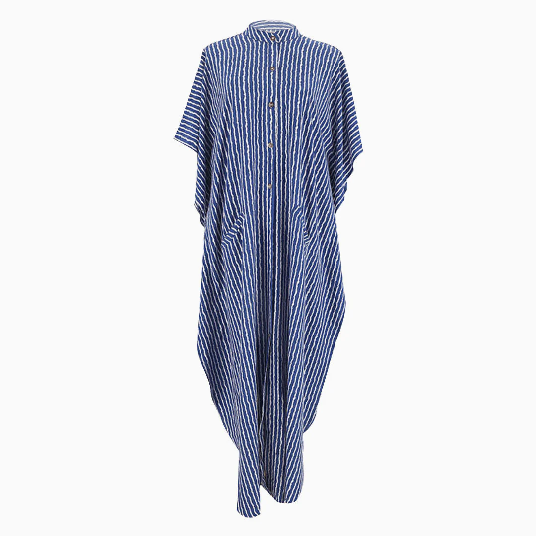 Casual Striped High Neck Batwing Sleeve Maxi Cover Up - Stripe - Image 2