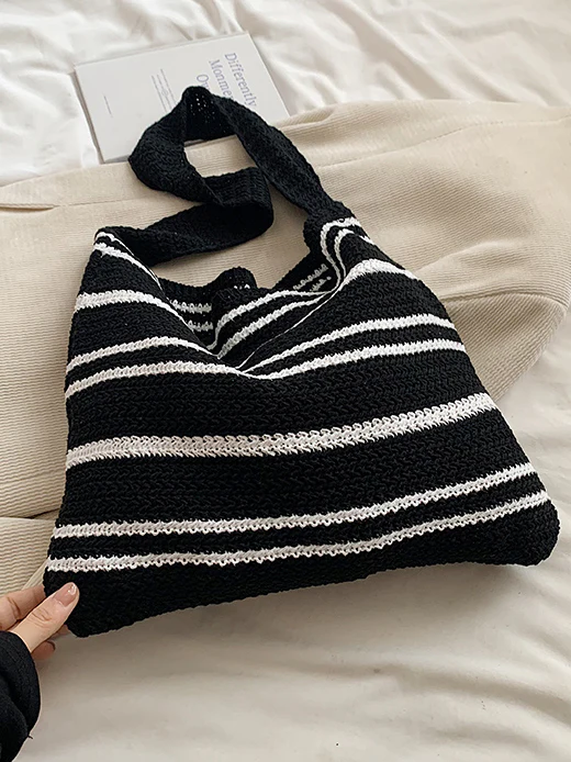 Striped Knit Shoulder Bag - Image 4