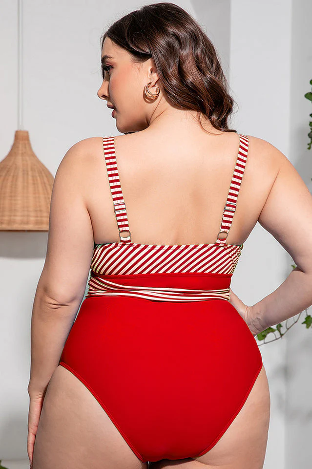 Striped Tie Waist One Piece Swimsuit - Image 16