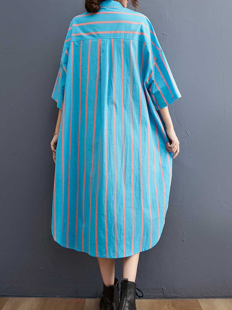 Stripes Cotton Blue Color Shirt Dress - Image 2