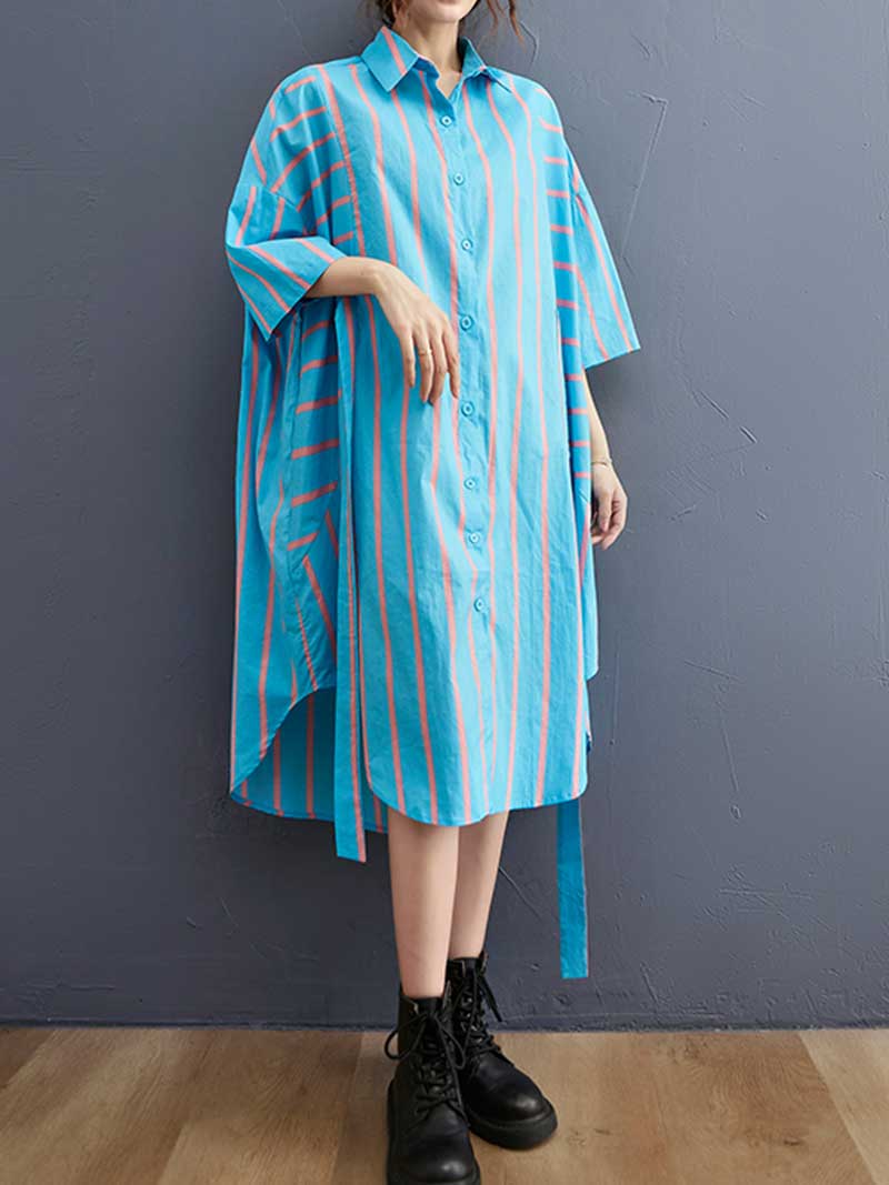 Stripes Cotton Blue Color Shirt Dress - Image 4