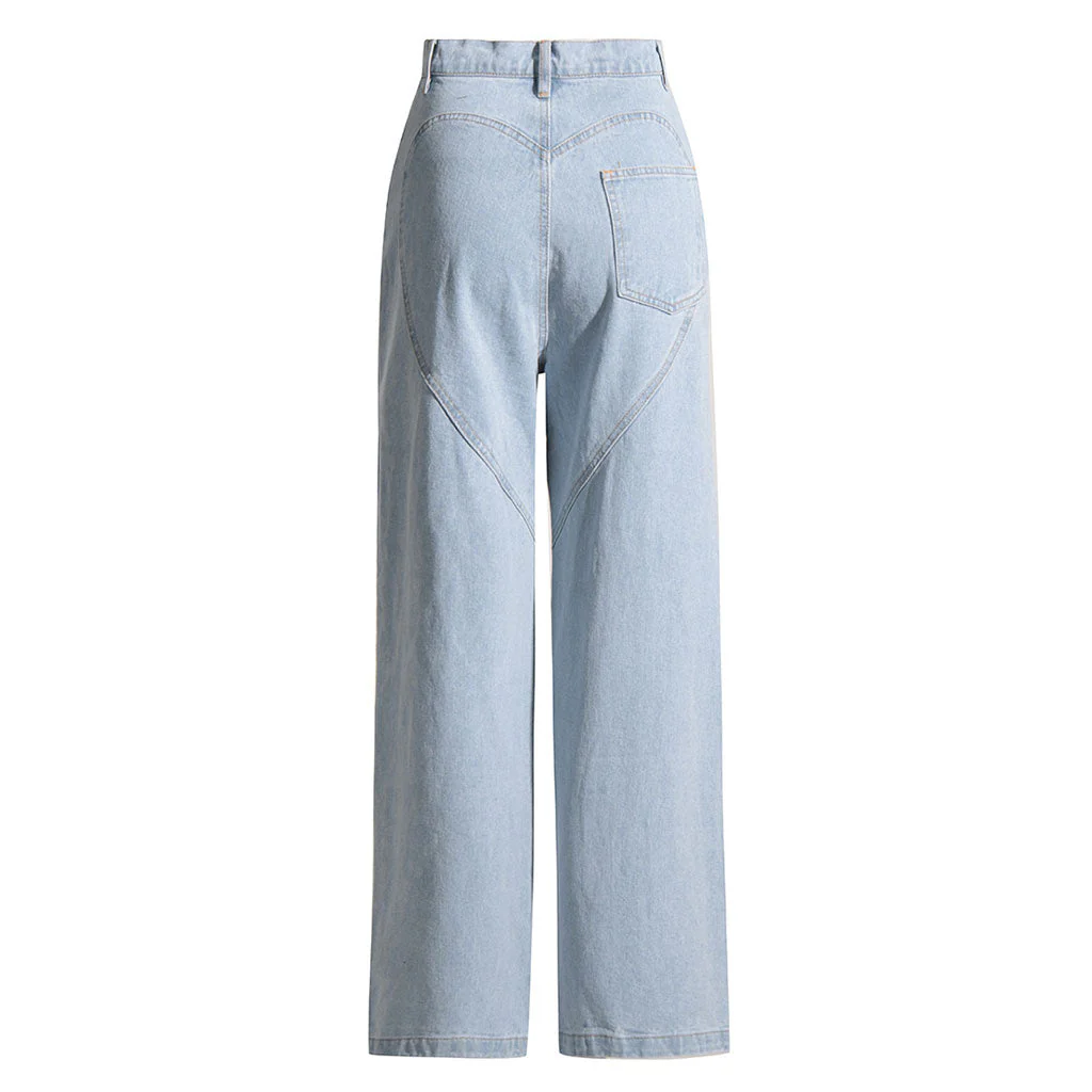 Stylish Crystal Embellished CutOut High Waist Straight Leg Denim Jeans - Image 2