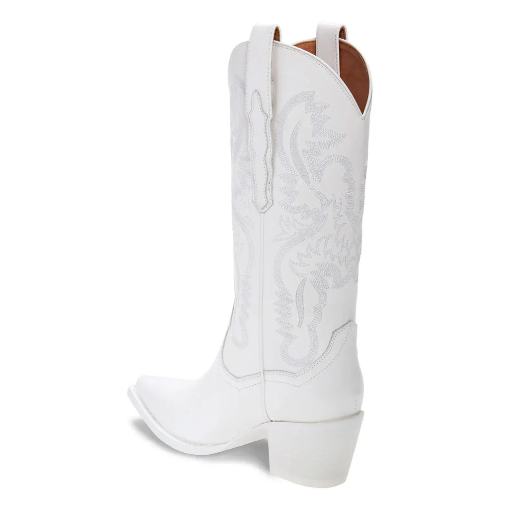 Stylish Embroidered Mid Calf Square Toe Cuban Heel Western Boots - White - Image 3