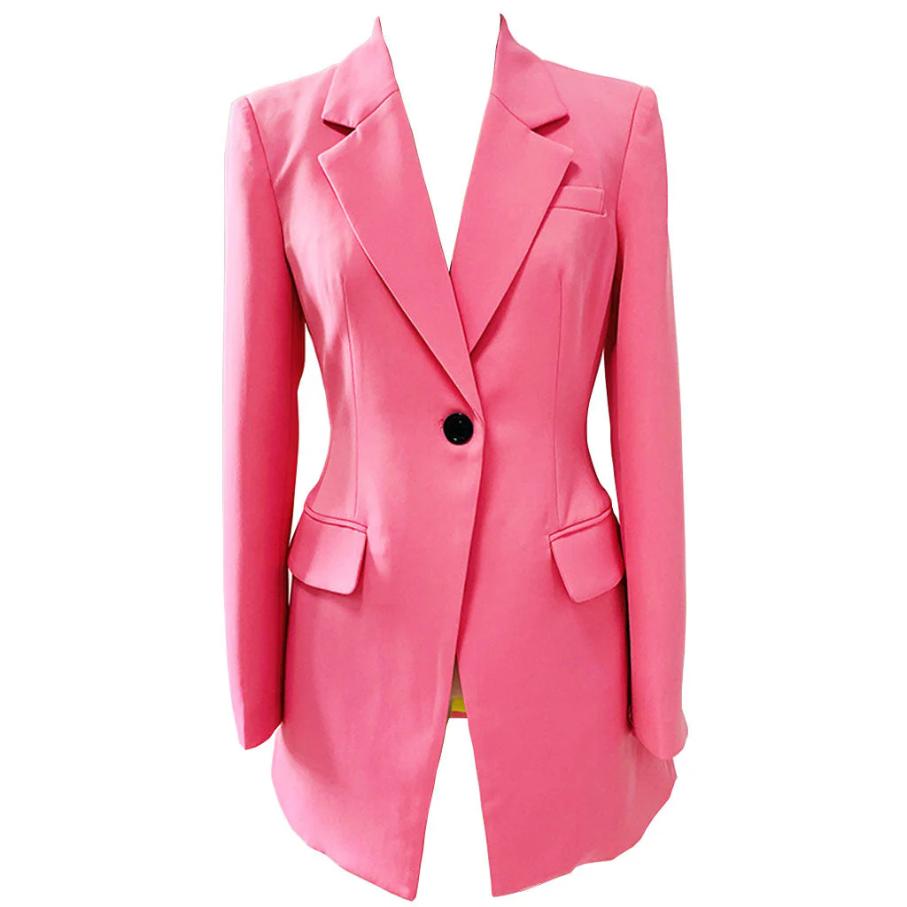 Stylish Lapel Neck Contrast Single Breasted Tailored Blazer - Pink - Image 4