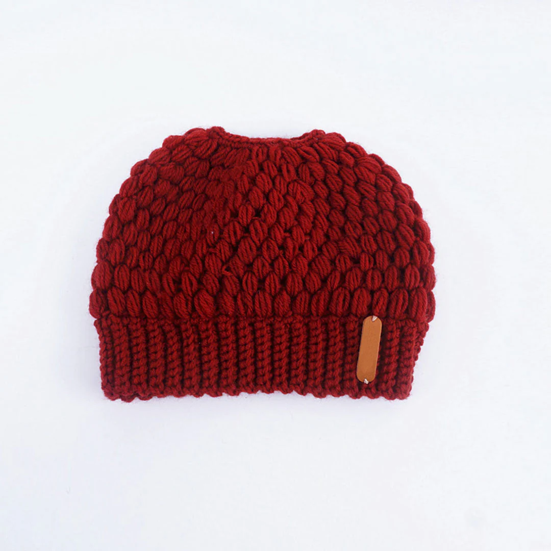 Stylish Seed Stitch Ponytail Beanie Winter Knit Hat - Image 5