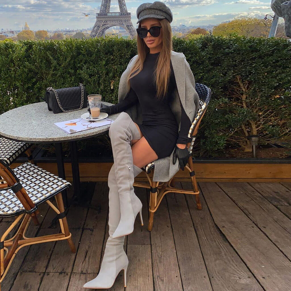 Stylish Suede Pointed Toe Over-knee Stiletto Boots - Gray - Image 3