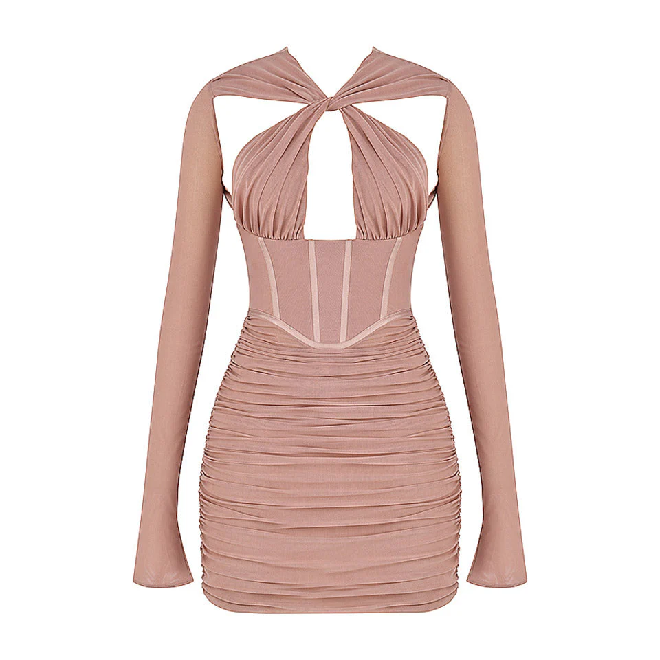 EMA Long Sleeve Lace UP Mini Dress - Image 5