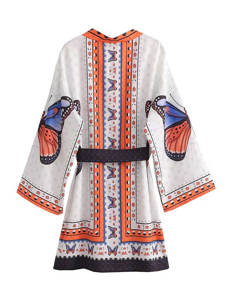 Summer Wear Cardigan Jacket Style Short Kimono With Butterfly Print Gown Robe - Image 2