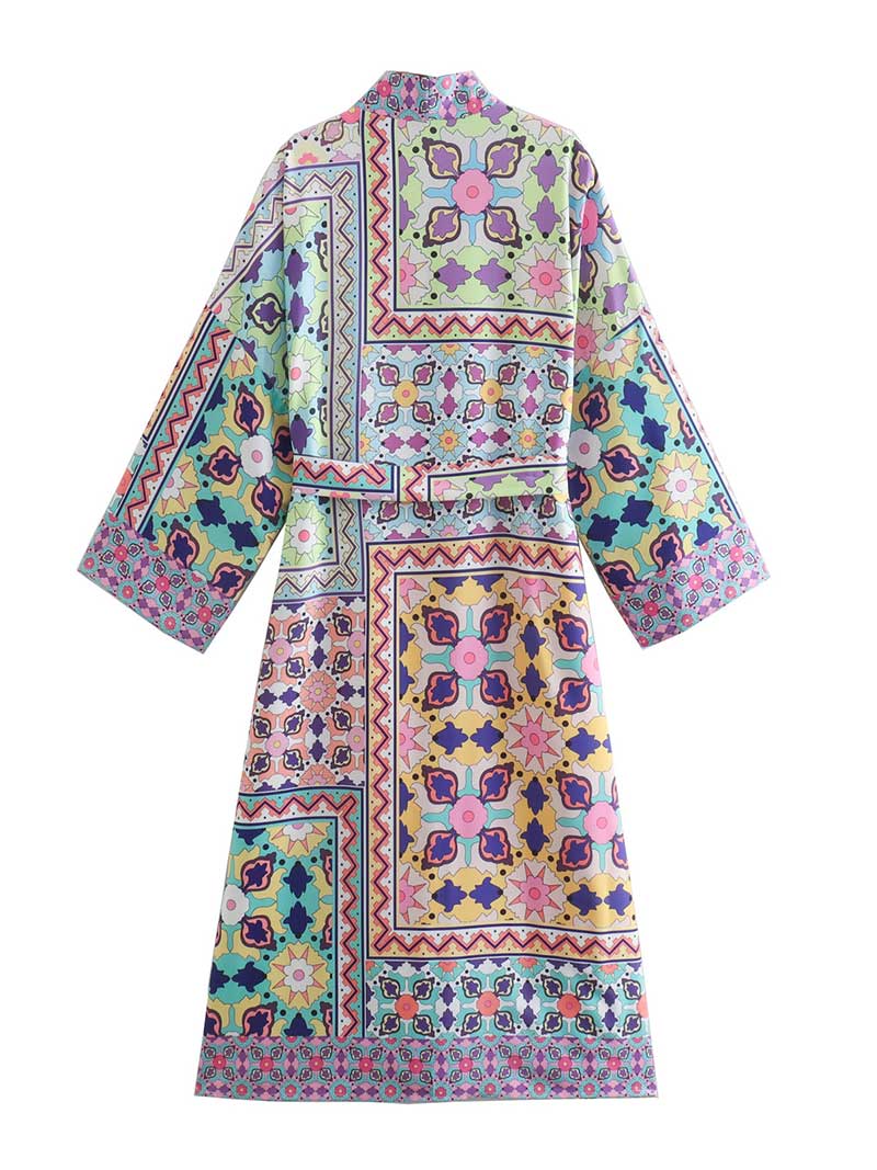 Summer Wear Printed Multicolor Kimono Gown Duster Robe - Image 2