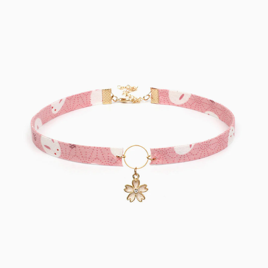 Ethnic Style Floral Pendant Choker Necklace - Pink