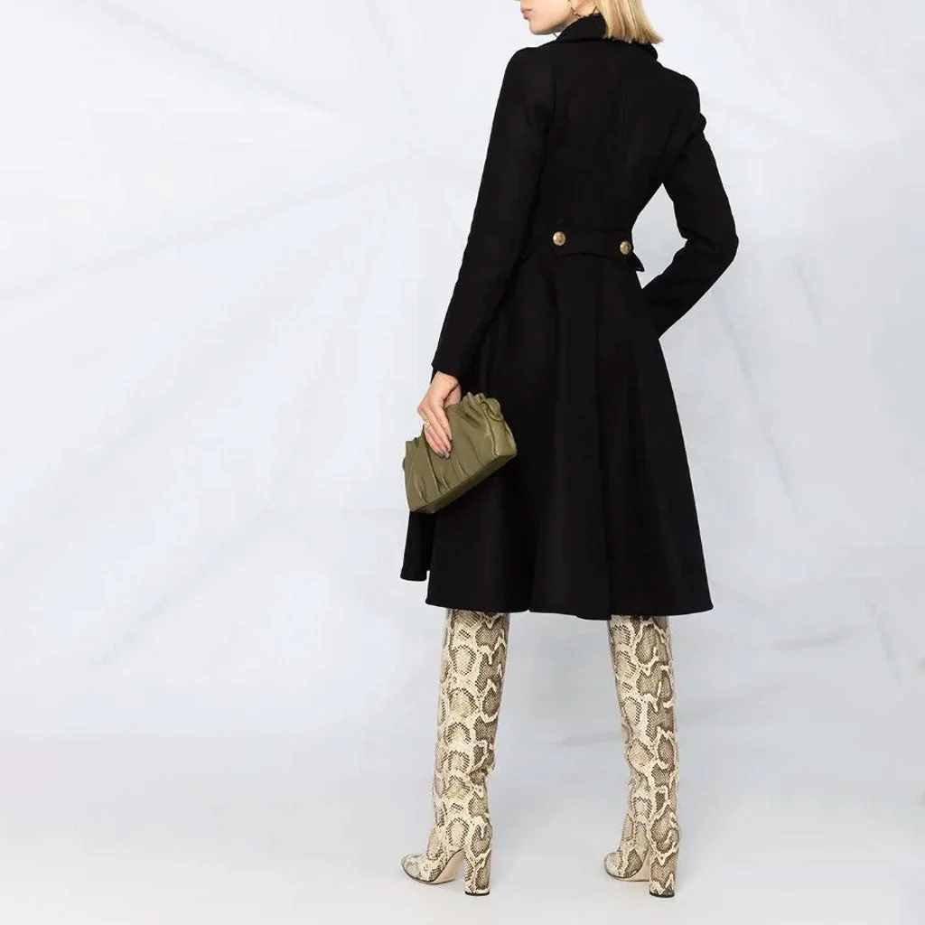 Sweet Notched Lapel Double Breasted Fit and Flare Long Sleeve Wool Blend Coat - Image 2
