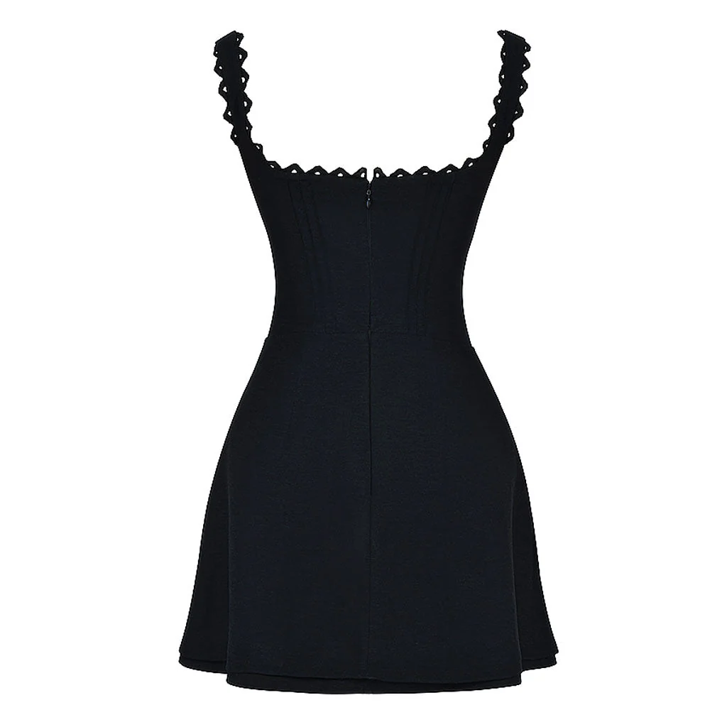 Sweet Scalloped Suspender Strap V Neck Pin Tucked A Line Mini SunDress - Image 5