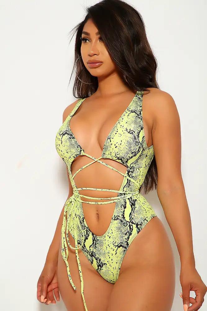 Yellow Snake Strappy One Piece Monokini Swimsuit - Image 3