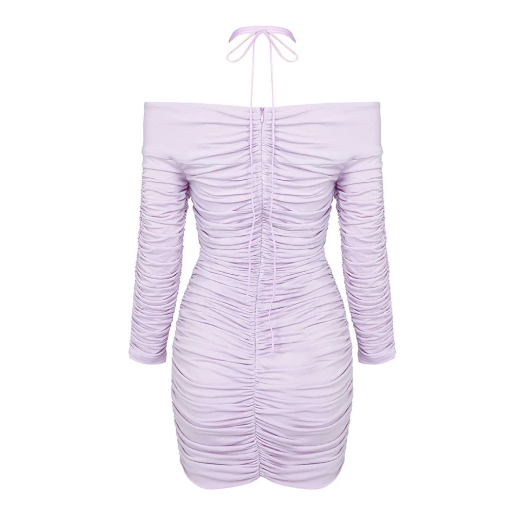 Swirling Rosette Applique CutOut Halter Ruched Bodycon Mini Party Dress - Image 4