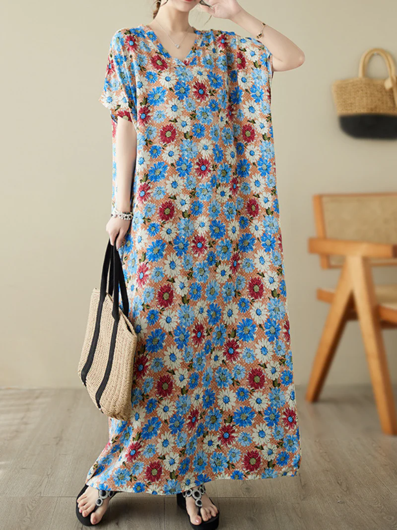 Take My Soul Cotton Bohemian Floral Kaftan Dress - Image 4