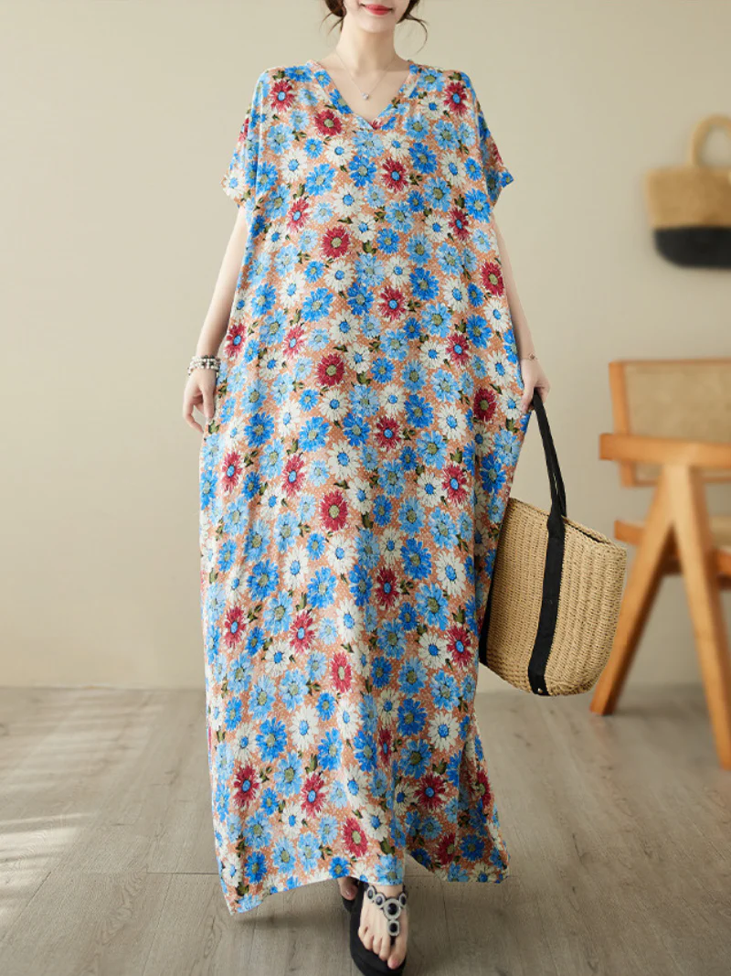 Take My Soul Cotton Bohemian Floral Kaftan Dress - Image 5