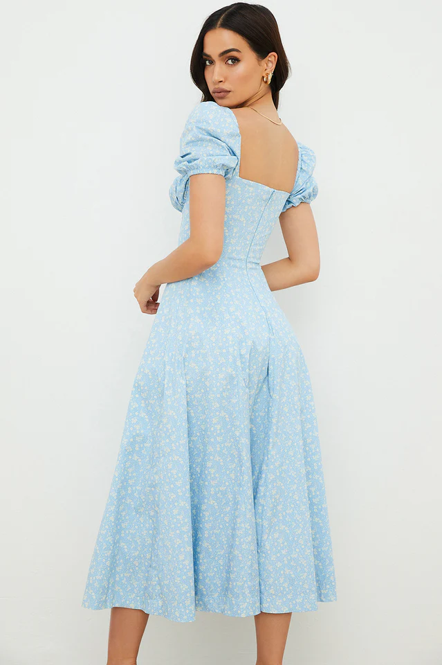 Tallulah Blue Ivory Print Midi Dress - Image 3