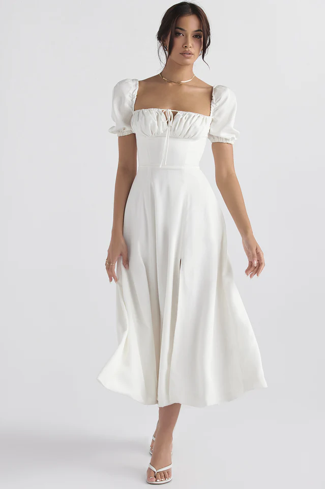 Tallulah White Puff Sleeve Midi Dress - Image 5