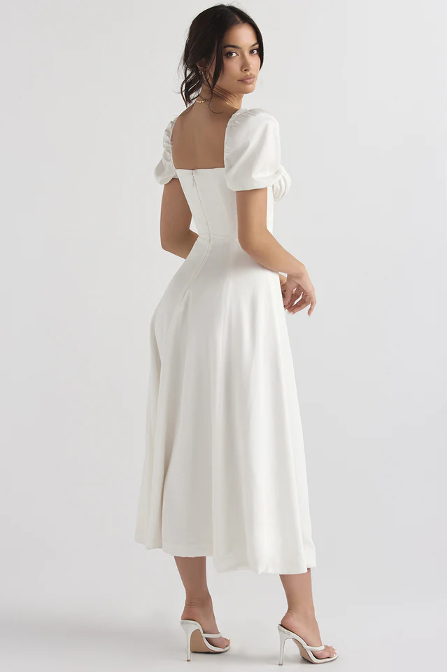 Tallulah White Puff Sleeve Midi Dress - Image 7