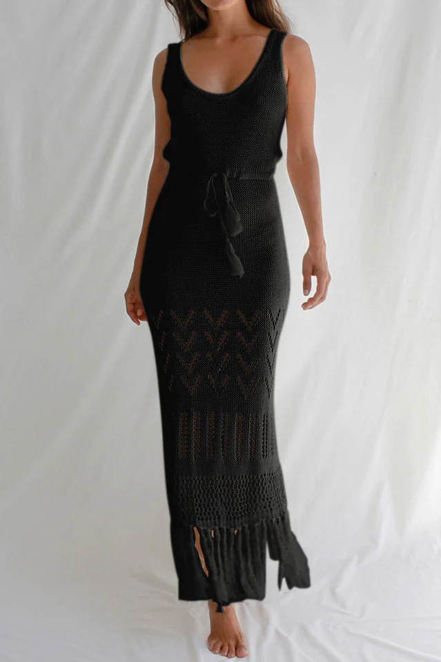Tassel Hem Crochet Knit Cover Up Dress - Image 10