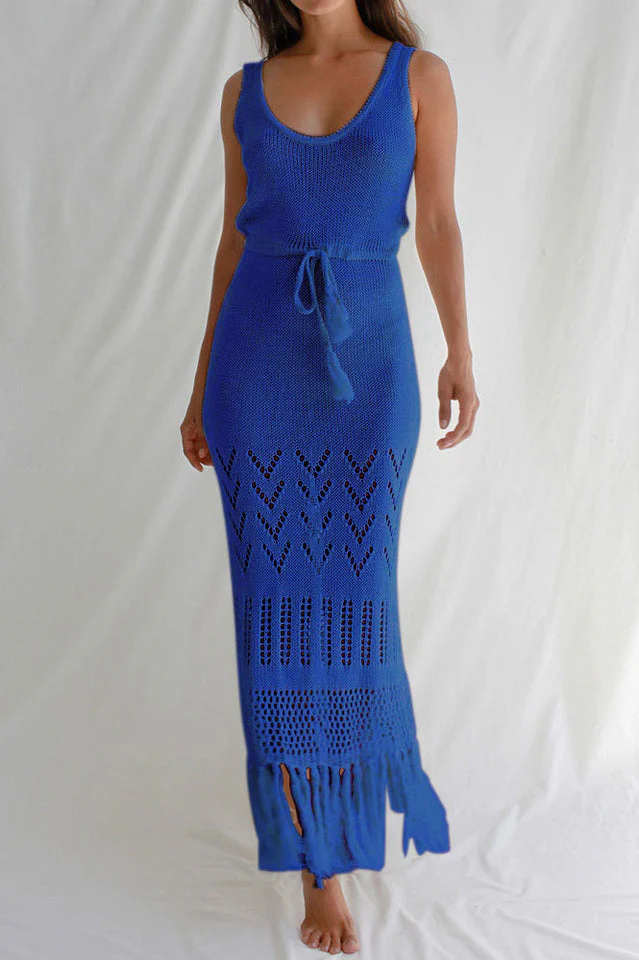 Tassel Hem Crochet Knit Cover Up Dress - Image 12
